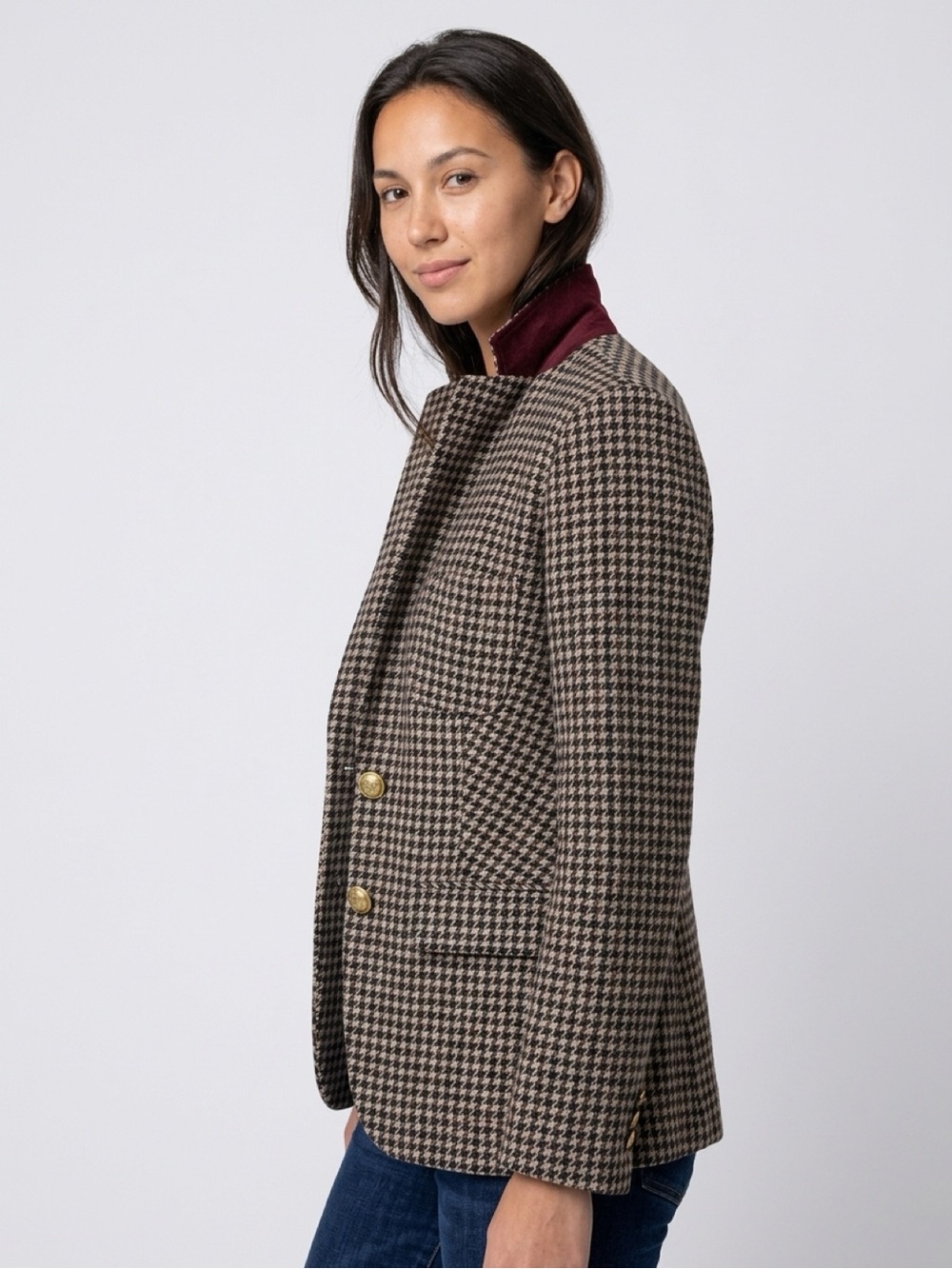 J. Crew Houndstooth Blazer with Gold Accents NEW